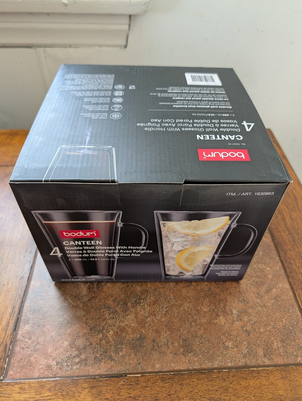 Bodum Canteen Double Wall Glasses w/ Handle 13.5oz 4pc Set New Open Box